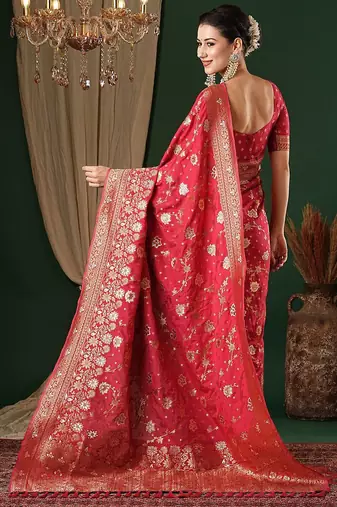 Pink ethnic motifs zari  georgette kanjeevaram saree