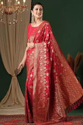 Pink ethnic motifs zari  georgette kanjeevaram saree