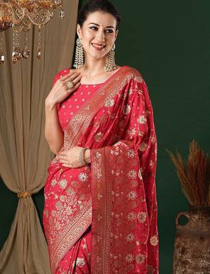 Pink ethnic motifs zari  georgette kanjeevaram saree 4