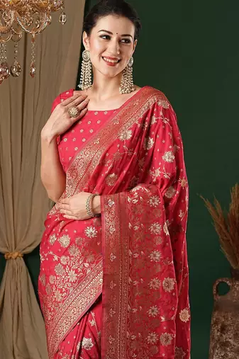 Pink ethnic motifs zari  georgette kanjeevaram saree