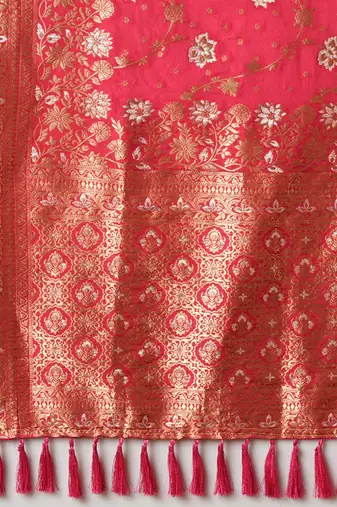 Pink ethnic motifs zari  georgette kanjeevaram saree