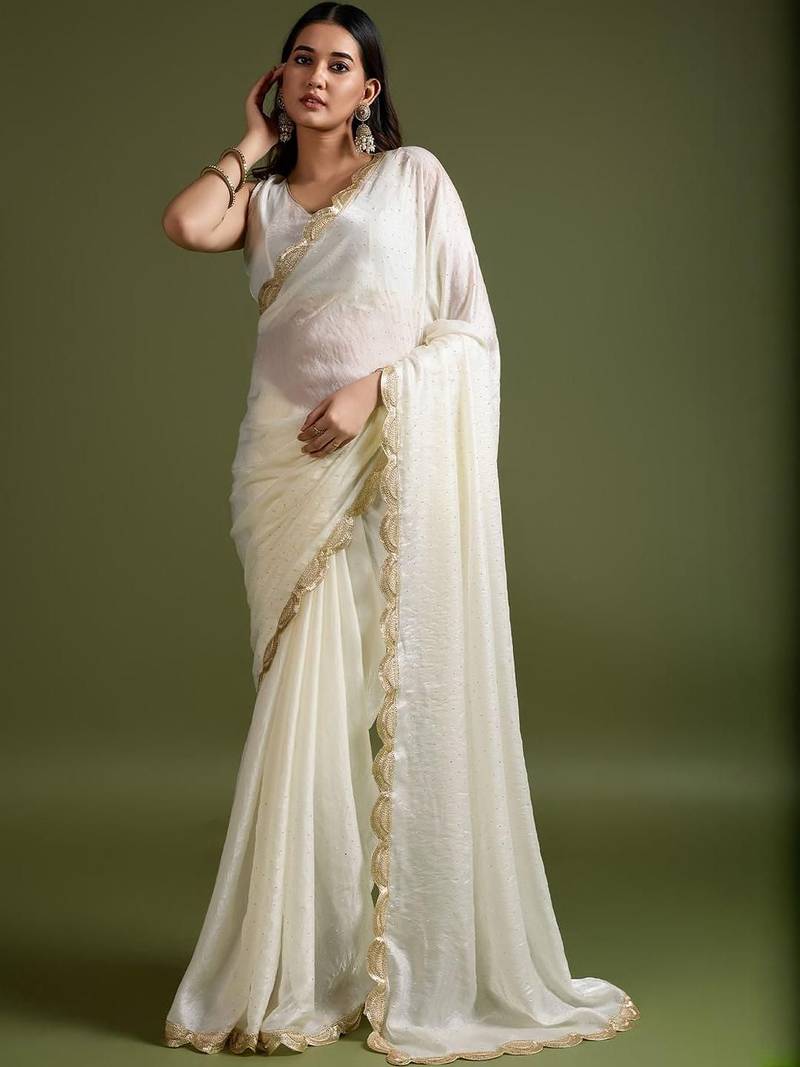 White white organza  sarees