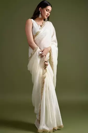 White white organza  sarees