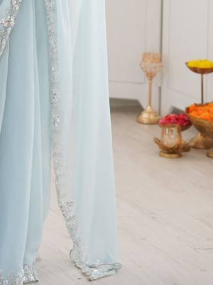 Blue embellished sequinned  chiffon heavy work saree 4