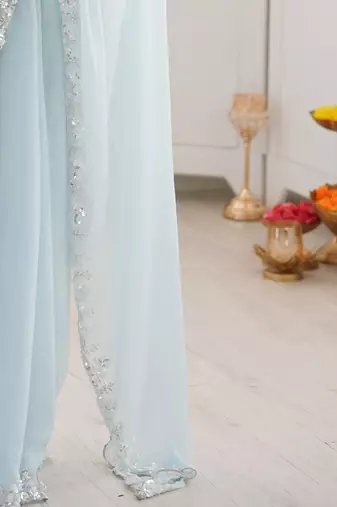 Blue embellished sequinned  chiffon heavy work saree