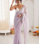 Lavender embellished sequinned  chiffon saree