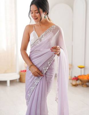 Lavender embellished sequinned  chiffon saree 2