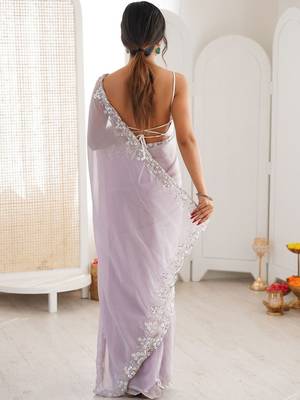 Lavender embellished sequinned  chiffon saree 3