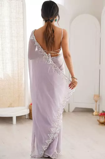 Lavender embellished sequinned  chiffon saree