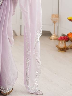 Lavender embellished sequinned  chiffon saree 4