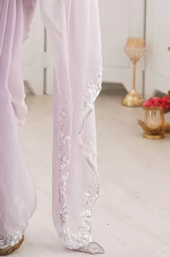 Lavender embellished sequinned  chiffon saree