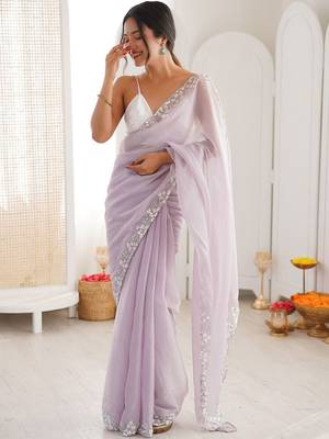 Lavender embellished sequinned  chiffon saree 5