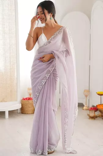 Lavender embellished sequinned  chiffon saree
