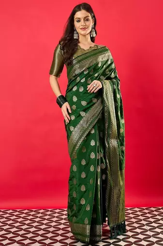 Green floral woven design zari banarasi saree