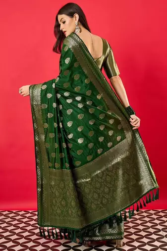 Green floral woven design zari banarasi saree