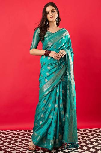 Blue woven design zari banarasi saree