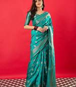 Blue woven design zari banarasi saree