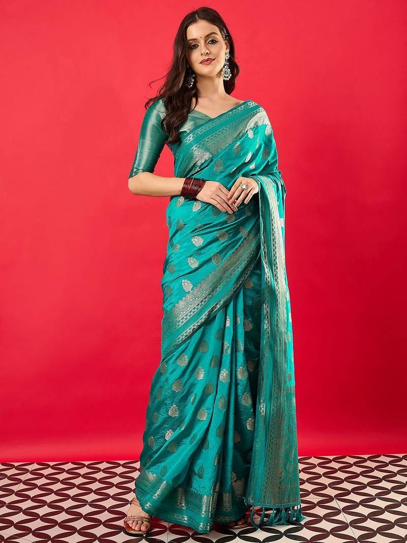 Blue woven design zari banarasi saree
