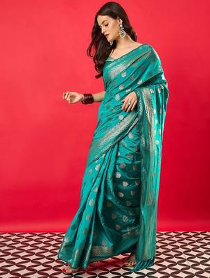Blue woven design zari banarasi saree 2