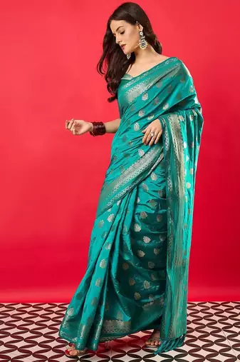 Blue woven design zari banarasi saree