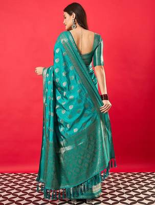 Blue woven design zari banarasi saree 3