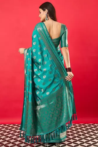 Blue woven design zari banarasi saree