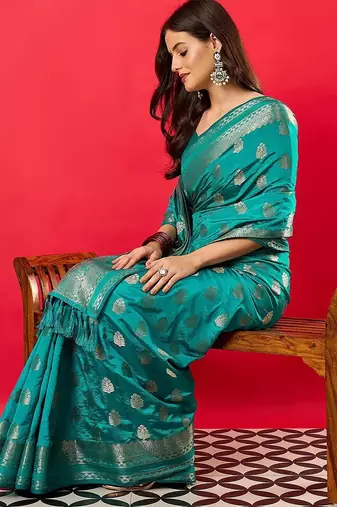 Blue woven design zari banarasi saree