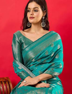 Blue woven design zari banarasi saree 5