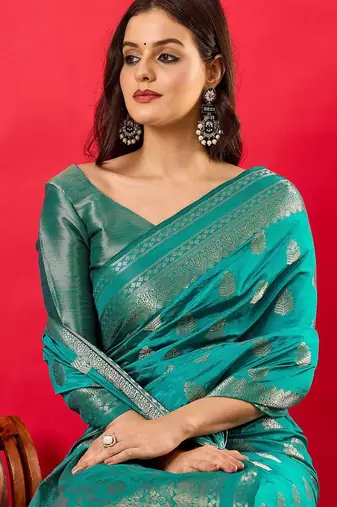 Blue woven design zari banarasi saree