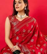 Red woven design zari banarasi saree