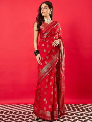 Red woven design zari banarasi saree 2