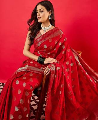 Red woven design zari banarasi saree 5
