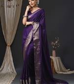 Purple ethnic motifs zari silk blend banarasi saree