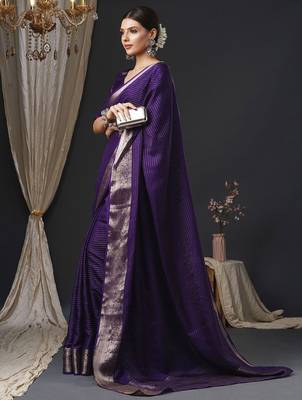 Purple ethnic motifs zari silk blend banarasi saree 2