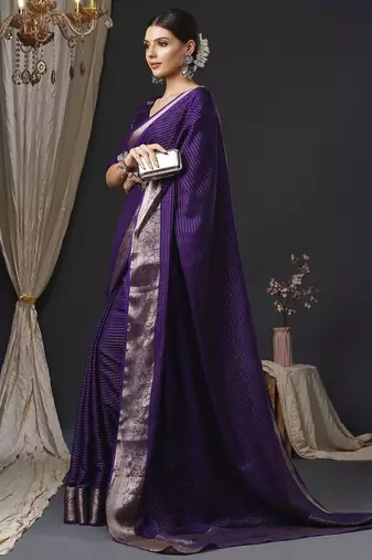 Purple ethnic motifs zari silk blend banarasi saree