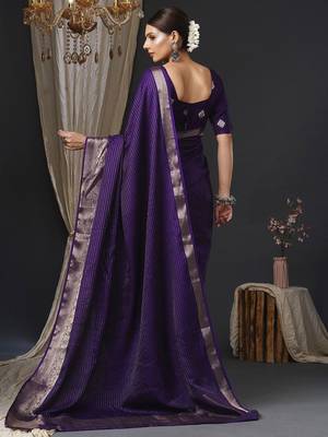 Purple ethnic motifs zari silk blend banarasi saree 3