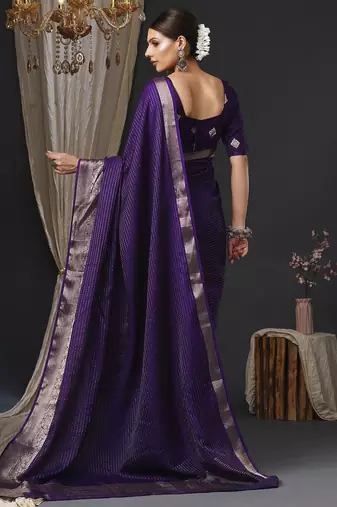 Purple ethnic motifs zari silk blend banarasi saree