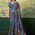 Blue paisley mirror work silk blend designer saree