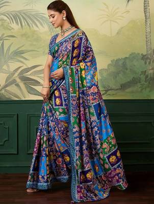 Blue paisley mirror work silk blend designer saree 2