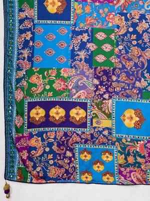 Blue paisley mirror work silk blend designer saree 4