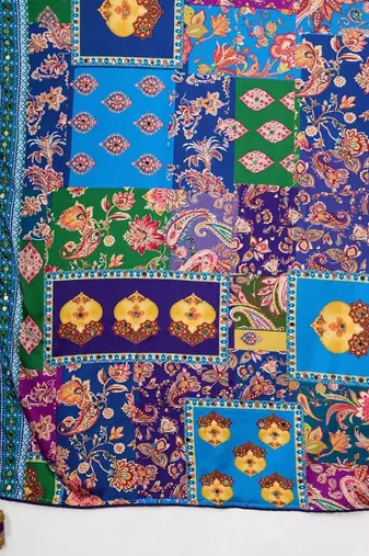 Blue paisley mirror work silk blend designer saree