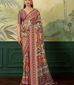 Multicolor ethnic motifs mirror work silk blend designer saree