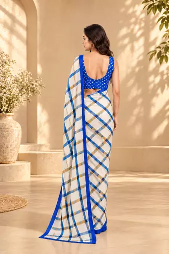 Checked satin ready to wear saree