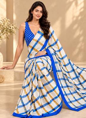 Checked satin ready to wear saree 4
