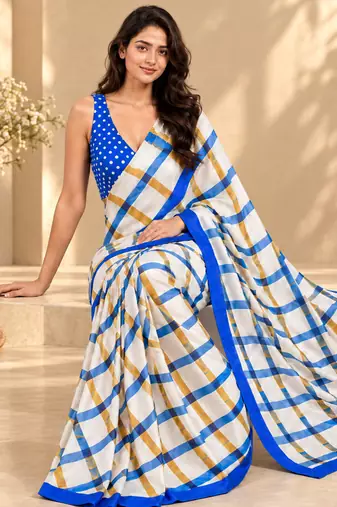 Checked satin ready to wear saree