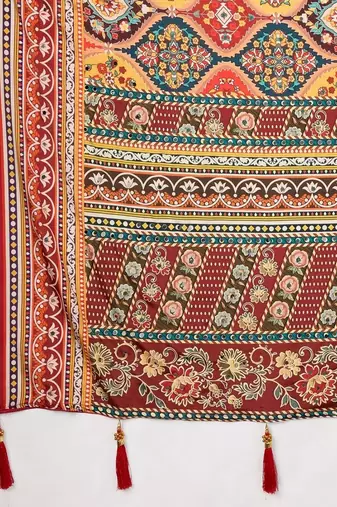 Multicolor ethnic motifs mirror work silk blend designer saree