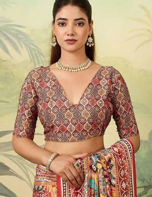 Multicolor ethnic motifs mirror work silk blend designer saree 5