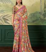 Multicolor floral mirror work silk blend designer saree