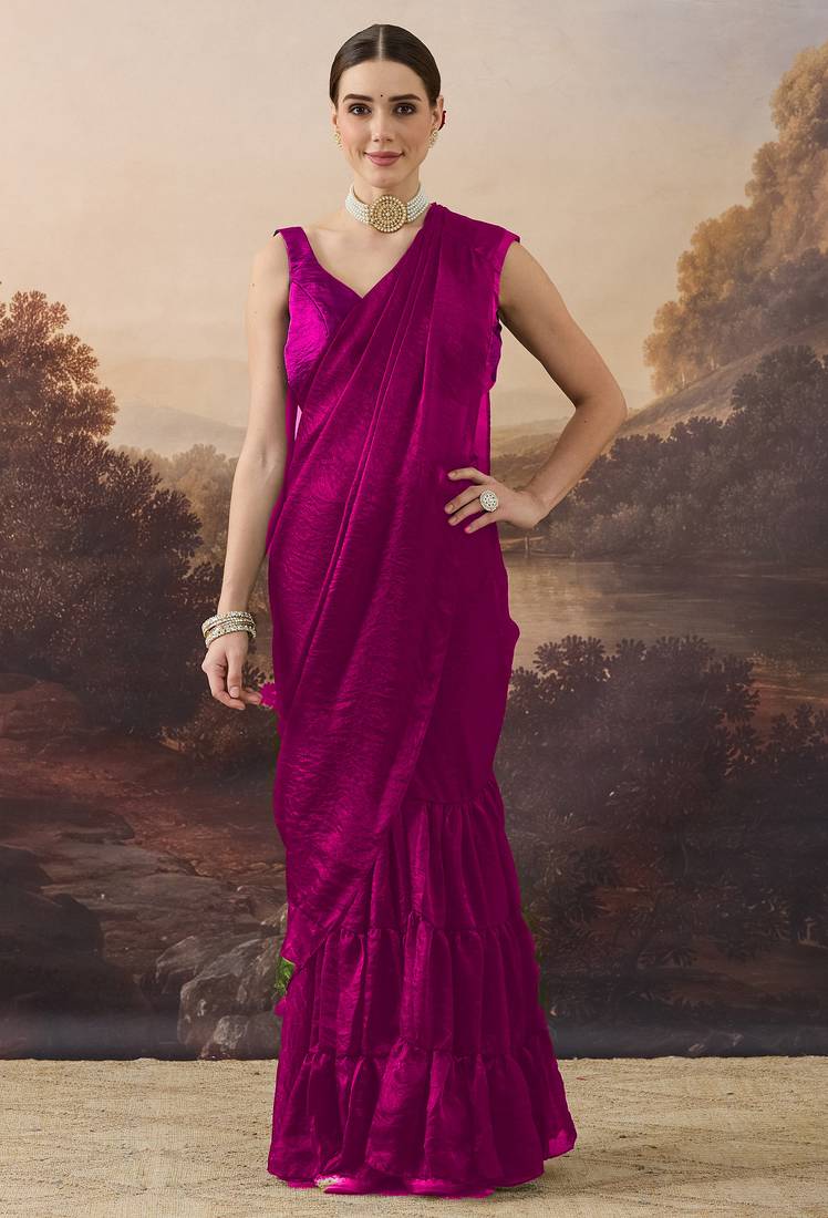 Shoulder pre-pleated two-tone ready to wear saree