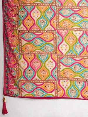 Multicolor floral mirror work silk blend designer saree 4